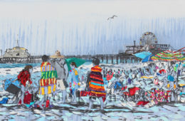 Knitting the Shore | 22 x 49 | ink, oil & acrylic on canvas | by Brooke Harker | SOLD