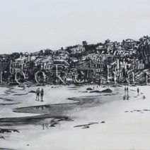 Memoirs of the Shore | 25 x 74 | ink & acrylic on canvas | by Brooke Harker | SOLD