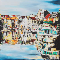 Reflections of Ghent | 30 x 30 | ink, oil & acrylic on canvas | by Brooke Harker | SOLD