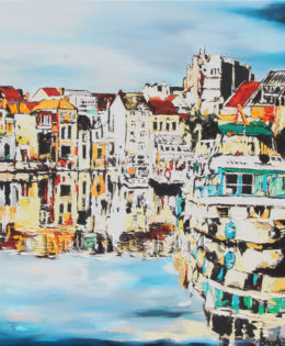 Reflections of Ghent | 30 x 30 | ink, oil & acrylic on canvas | by Brooke Harker | SOLD