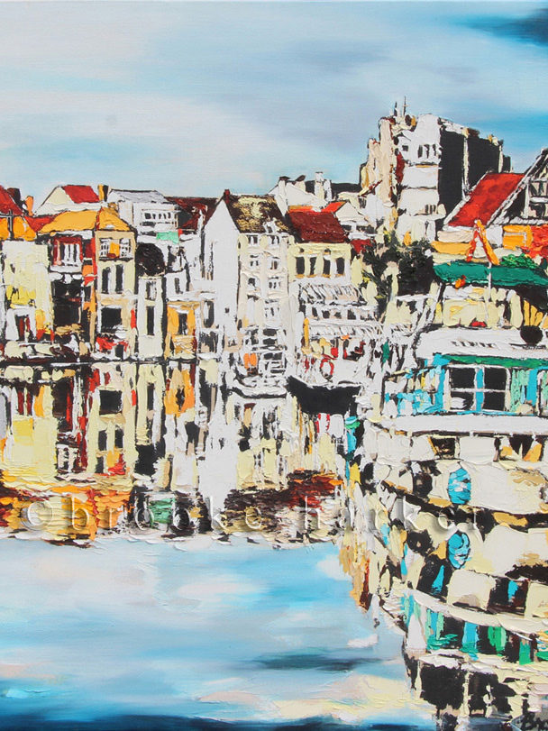 Reflections of Ghent | 30 x 30 | ink, oil & acrylic on canvas | by Brooke Harker | SOLD