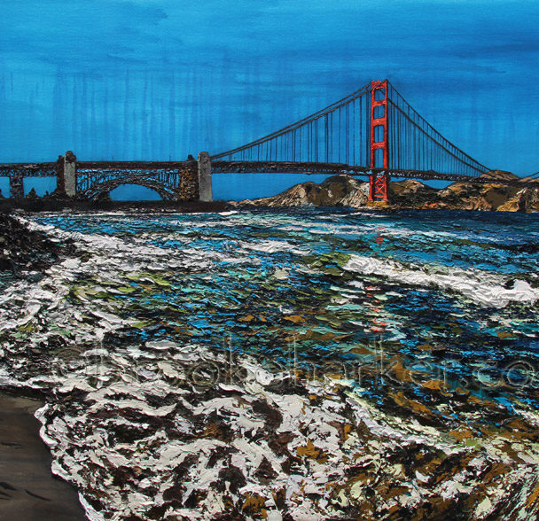 Golden Gate Shores | 42 x 72 | ink, oil & acrylic on canvas | by Brooke Harker | SOLD