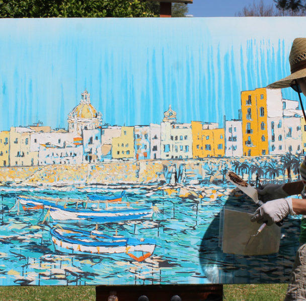 painting a scene in Trapani, Sicily