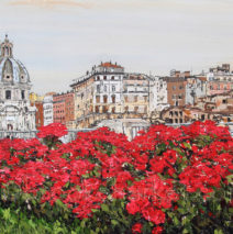 Fiori di Roma | 42 x 74 | ink, oil and acrylic on canvas | by Brooke Harker | SOLD