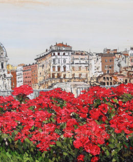 Fiori di Roma | 42 x 74 | ink, oil and acrylic on canvas | by Brooke Harker | SOLD