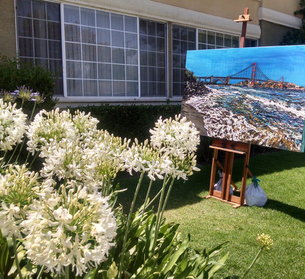 the original painting “Golden Gate Shores” in the garden studio