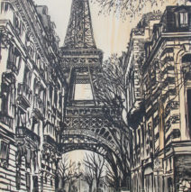 La Tour Eiffel Incognito | 64 x 33 | ink & acrylic on canvas | by Brooke Harker | SOLD