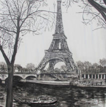 Madame Eiffel à la Seine | 78 x 52 | ink & acrylic on canvas | by Brooke Harker | SOLD