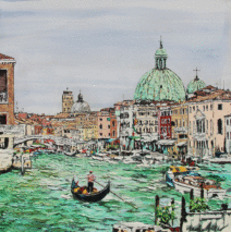 Venezia Anew | 48 x 48 | ink, oil & acrylic on canvas | by Brooke Harker | SOLD