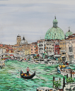 Venezia Anew | 48 x 48 | ink, oil & acrylic on canvas | by Brooke Harker | SOLD