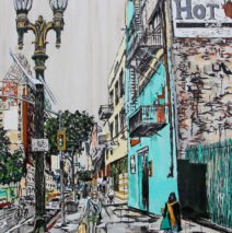 Downtown Stride | 90 x 60 | ink, oil & acrylic on canvas| by Brooke Harker