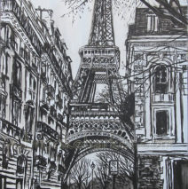 Dreams of Paris | 50 x 28 | ink & acrylic on canvas | by Brooke Harker | SOLD