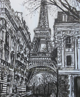 Dreams of Paris | 50 x 28 | ink & acrylic on canvas | by Brooke Harker | SOLD