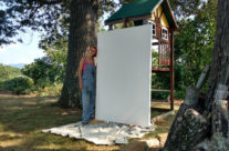 artist Brooke Harker sets up to paint in Asheville, North Carolina