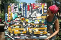 artist Brooke Harker with “Parade of Taxis”