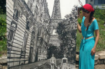 artist Brooke Harker with “Sisters in Paris”