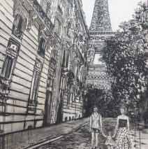 Sisters in Paris | by Brooke Harker | 78 x 55| ink & acrylic on canvas | SOLD