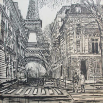 Ballade à Paris | by Brooke Harker | 48 x 48  | ink and acrylic on canvas | SOLD