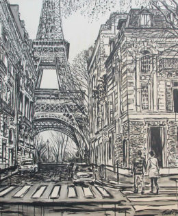 Ballade à Paris | by Brooke Harker | 48 x 48  | ink and acrylic on canvas | SOLD