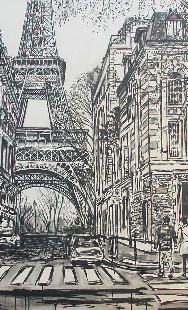 Ballade à Paris | by Brooke Harker | 48 x 48  | ink and acrylic on canvas | SOLD