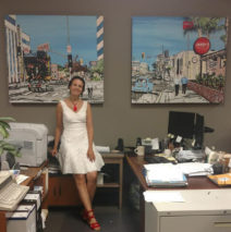 Brooke Harker at the office installation of “Walks in Time 1 & 2”