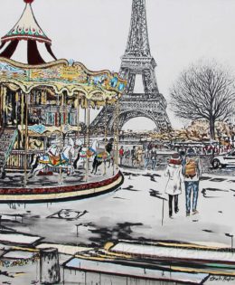 La Magie du Carrousel | 68 x 68 | ink, oil & acrylic on canvas | by Brooke Harker | SOLD