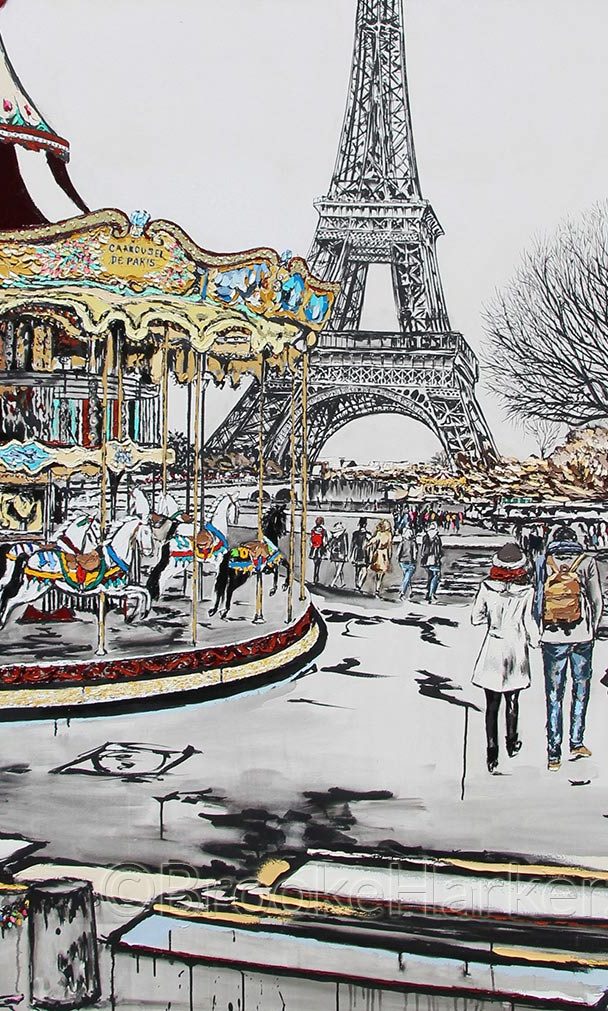 La Magie du Carrousel | 68 x 68 | ink, oil & acrylic on canvas | by Brooke Harker | SOLD