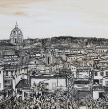 Tempo per Roma | 44 x 76 | ink & acrylic on canvas | by Brooke Harker | SOLD