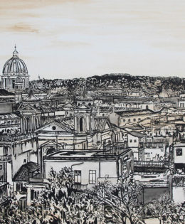 Tempo per Roma | 44 x 76 | ink & acrylic on canvas | by Brooke Harker | SOLD