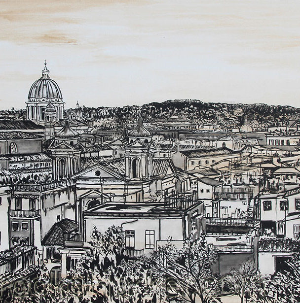 Tempo per Roma | 44 x 76 | ink & acrylic on canvas | by Brooke Harker | SOLD