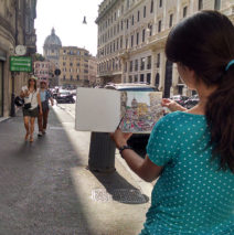 Brooke Harker sketching on the street in Rome