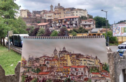 ink & watercolor sketch by Brooke Harker of Valmontone, Italy