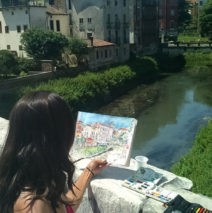 Brooke Harker sketching live in Vicenza, Italy