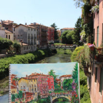 watercolor sketch of Vicenza, Italy on location