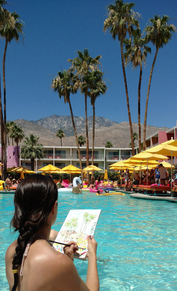 painting in the pool of The Saguaro Hotel in Palm Springs