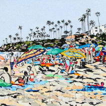 Laguna Days | 20 x 64 | ink, oil and acrylic on canvas | by Brooke Harker | SOLD