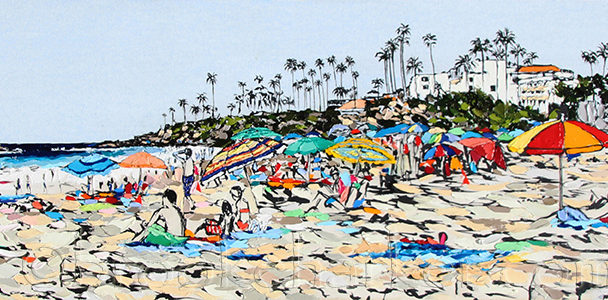 Laguna Days | 20 x 64 | ink, oil and acrylic on canvas | by Brooke Harker | SOLD