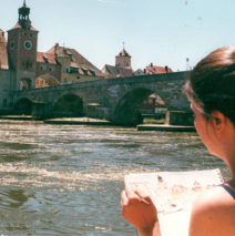 Brooke Harker sketching along the river in Regensburg, Germany