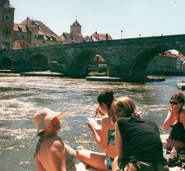 Harker & friends painting along the river in Regensburg, Germany