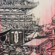 Sensoji Memoirs Unspoken | 37 x 28 | ink & acrylic on canvas | by Brooke Harker | collection of The U.S. Embassy Tokyo, Japan