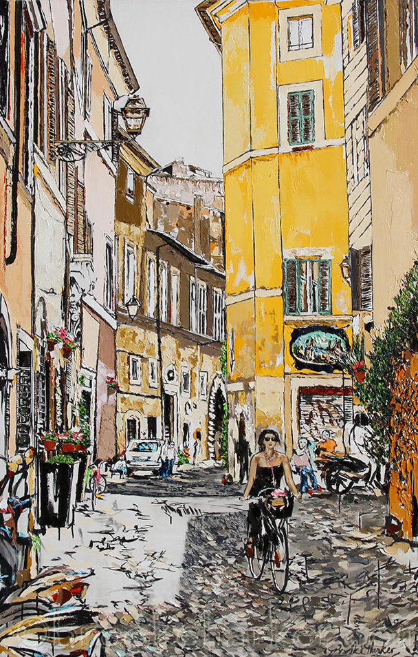 Roman Holiday | 60″ x 40″ | ink, oil & acrylic on canvas | by Brooke Harker | SOLD