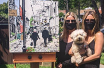 Visiting her new painting in the studio