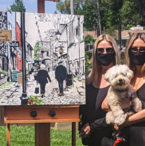 Visiting her new painting in the studio