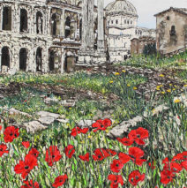 “Spring in Rome”  |  62″ x 35″  |  ink, oil and acrylic on canvas  |  by Brooke Harker | SOLD