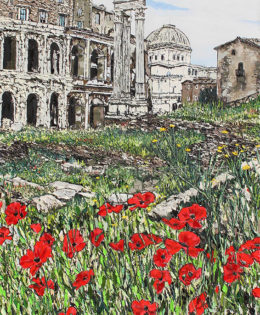 “Spring in Rome”  |  62″ x 35″  |  ink, oil and acrylic on canvas  |  by Brooke Harker | SOLD