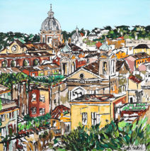 “Una Vista di Roma”  |  ink, oil and acrylic on canvas  |  by Brooke Harker