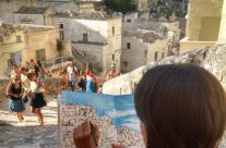 Brooke Harker sketching what inspires “Remembering Matera”