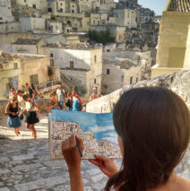 Brooke Harker sketching what inspires “Remembering Matera”