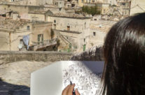 Brooke Harker beginning the sketch that would inspire “Remembering Matera”