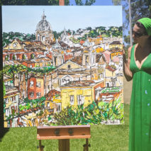 Artist Brooke Harker with the finished “Una Vista di Roma”